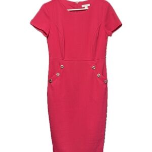 New York & Company Pink Sheath Midi Dress Crew Neck